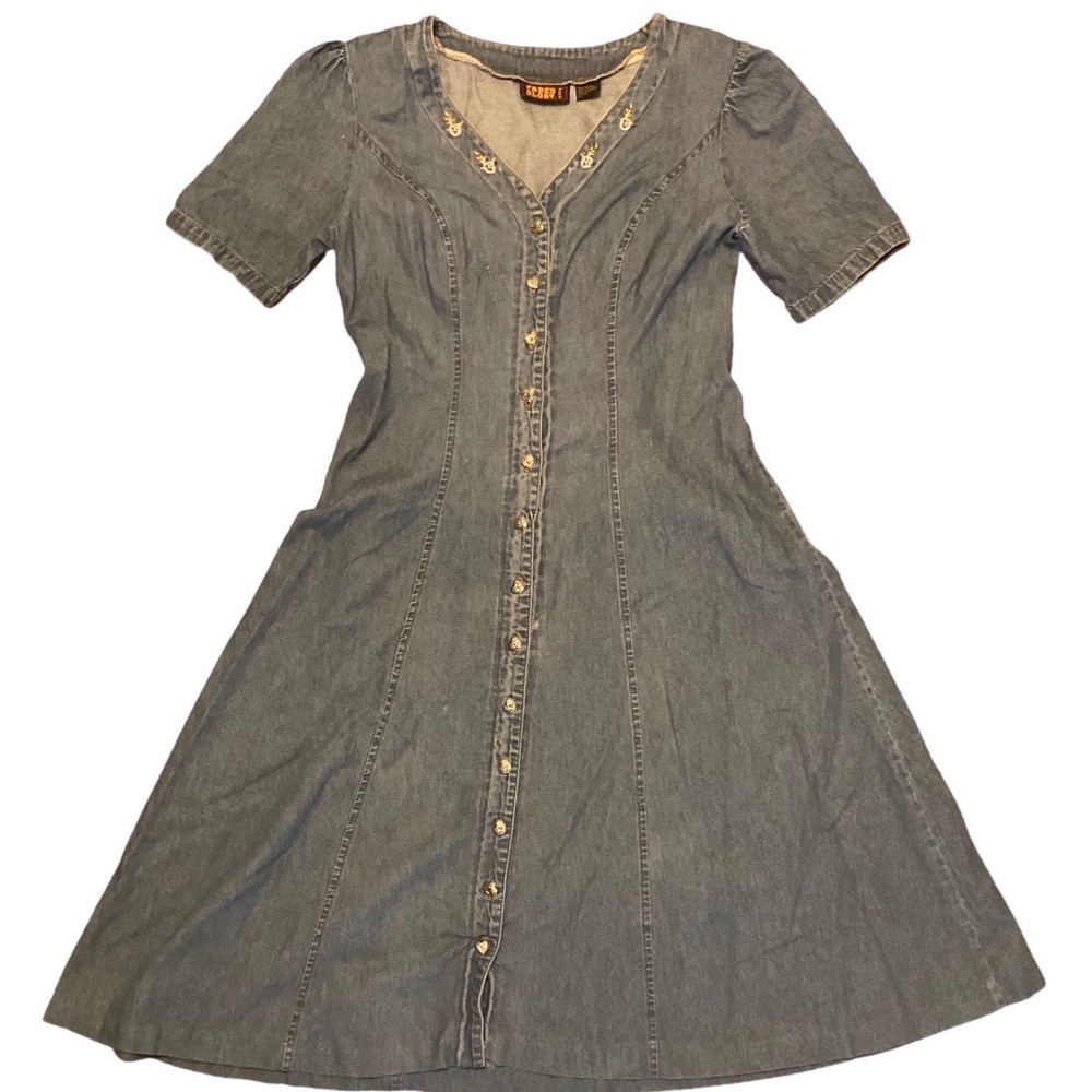 Vtg 90s Y2K Faded Glory Denim Dress Corset Womens Midi Overall Cottage Boho Sz 6